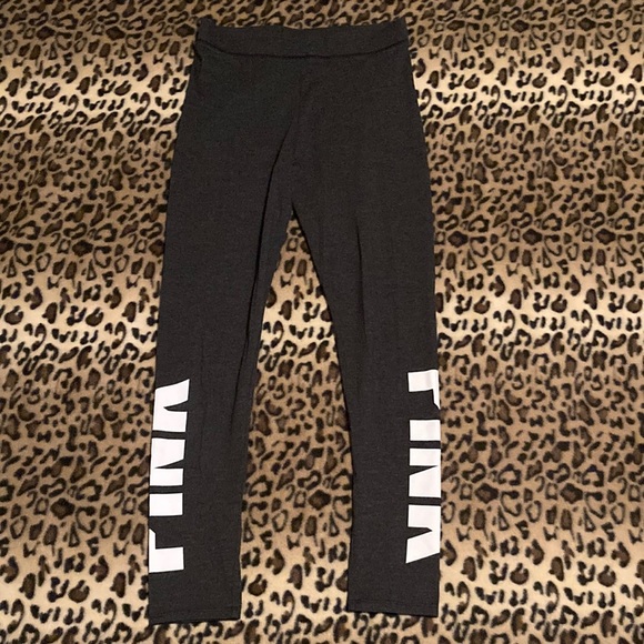 EUC Victoria's Secret PINK LOGO Yoga Pants Leggings Women’s Size M Charcoal Gray - Picture 2 of 9